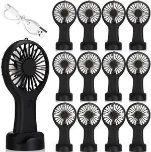 12 Pcs Mini Handheld Fan Bulk 3 Speed USB Electric Battery Operated Small Portable Pocket Fan with Data Cable and Mounting Base Quiet Summer Gift for Wedding Camping Travel(Black) 12 Pcs Mini Handheld Fan Bulk 3 Speed USB Electric Battery Operated Small Portable Pocket Fan with Data Cable and Mounting Base Quiet Summer Gift for Wedding Camping Travel(Black)