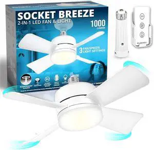 Socket Breeze Modern Ceiling Fans with LED Lights, 10" LED E26 Screw Base Mini Light Socket Fan for Bedroom, Living Room, Kitchen, Balcony Socket Breeze Modern Ceiling Fans with LED Lights, 10" LED E26 Screw Base Mini Light Socket Fan for Bedroom, Living Room, Kitchen, Balcony