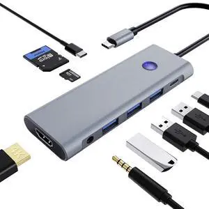9-in-1 USB C Hub with 100W PD Charging, 4K HDMI, USB 3.0/2.0, SD/TF Card Reader, Audio Jack Compact Adapter for MacBook, Windows, iPad, Linux & More 9-in-1 USB C Hub with 100W PD Charging, 4K HDMI, USB 3.0/2.0, SD/TF Card Reader, Audio Jack Compact Adapter for MacBook, Windows, iPad, Linux & More