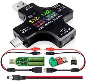USB C Tester, 2 in 1 Type C USB Tester Color Screen IPS Digital Multimeter,Voltage,Current,Power,Resistance,Temperature,Capacity Detector,with Clip Cable Support PD2.0/PD3.0,QC2.0/QC3.0,BC1.2 USB C Tester, 2 in 1 Type C USB Tester Color Screen IPS Digital Multimeter,Voltage,Current,Power,Resistance,Temperature,Capacity Detector,with Clip Cable Support PD2.0/PD3.0,QC2.0/QC3.0,BC1.2