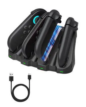 Charging Dock, 4-Port Magnetic Controller Fast Charger Stand, LED Indicators & Overcharge Protection, with Charge Cable Charging Dock, 4-Port Magnetic Controller Fast Charger Stand, LED Indicators & Overcharge Protection, with Charge Cable