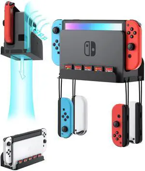 Wall Mount for Nintendo Switch 1 and Switch OLED, Metal Wall Mount Shelf Kit with 5 Game Card Holders and 4 Joy Con Hooks, Safely Store Switch Console Near or Behind TV, Black Wall Mount for Nintendo Switch 1 and Switch OLED, Metal Wall Mount Shelf Kit with 5 Game Card Holders and 4 Joy Con Hooks, Safely Store Switch Console Near or Behind TV, Black