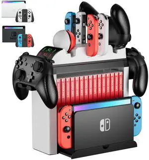 Switch Organizer with Controller Charging Station, ZAONOOL Charger Stand for Nintendo Switch/OLED Joycon and Pro Controller, Accessories Storage Tower for Console, Games and Dock Switch Organizer with Controller Charging Station, ZAONOOL Charger Stand for Nintendo Switch/OLED Joycon and Pro Controller, Accessories Storage Tower for Console, Games and Dock