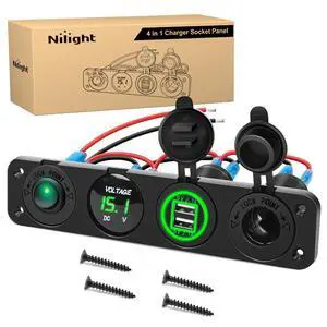 4 in 1 ON Off Charger Panel Dual USB Power Outlet Green LED Voltmeter and Cigarette Lighter Outlet LED Lighted On-Off Rocker Toggle Switch for Truck Car Marine Boats RV 4 in 1 ON Off Charger Panel Dual USB Power Outlet Green LED Voltmeter and Cigarette Lighter Outlet LED Lighted On-Off Rocker Toggle Switch for Truck Car Marine Boats RV