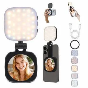 Magnetic Selfie Light, Compatible with MagSafe iPhone, CRI 95, 5 Color Modes, Rechargeable LED Phone Light with Mirror, Portable Ring Light for Vlog Makeup Photography Video Recording, Black Magnetic Selfie Light, Compatible with MagSafe iPhone, CRI 95, 5 Color Modes, Rechargeable LED Phone Light with Mirror, Portable Ring Light for Vlog Makeup Photography Video Recording, Black
