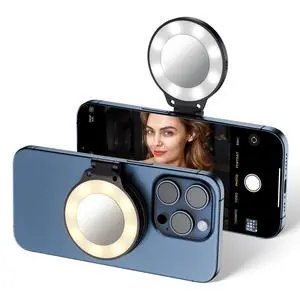 Magnetic Phone Selfie Light, Portable Phone Fill Light Compatible with MagSafe, LED Phone Ring Light with Built-in Mirror/Over 180° Flip for Selfies Tiktok Vlogging-Black Magnetic Phone Selfie Light, Portable Phone Fill Light Compatible with MagSafe, LED Phone Ring Light with Built-in Mirror/Over 180° Flip for Selfies Tiktok Vlogging-Black