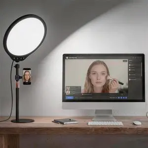 10W 12" Ring Light with Desk Stand & Phone Holder, Dimmable 360° Rotatable LED Full Screen Computer Lamp for Zoom Meetings, Streaming, Gaming, TikTok,YouTube,Videos with Night Light Mode 10W 12" Ring Light with Desk Stand & Phone Holder, Dimmable 360° Rotatable LED Full Screen Computer Lamp for Zoom Meetings, Streaming, Gaming, TikTok,YouTube,Videos with Night Light Mode