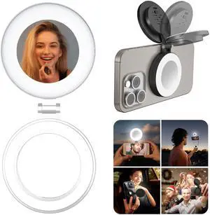 Magnetic Ring Light with Mirror for Phones, 3 Color Modes & Touch Control, Rechargeable Selfie Light with Type-C Port & Universal Metal Ring Adapter, Works with All Smartphones, White Magnetic Ring Light with Mirror for Phones, 3 Color Modes & Touch Control, Rechargeable Selfie Light with Type-C Port & Universal Metal Ring Adapter, Works with All Smartphones, White