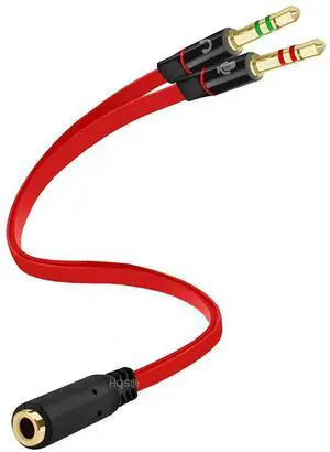 Headphone Splitter for Computer 3.5mm Female to 2 Dual 3.5mm Male Mic Audio Y Splitter Cable Smartphone Headset to PC Adapter, Red Headphone Splitter for Computer 3.5mm Female to 2 Dual 3.5mm Male Mic Audio Y Splitter Cable Smartphone Headset to PC Adapter, Red