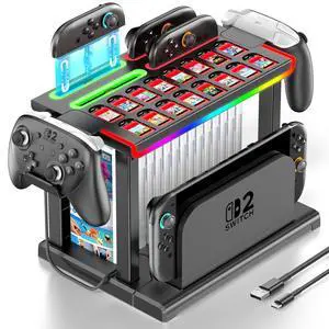 Switch 2 RGB Organizer Station with Controller Charging Dock, Switch 2 Storage Stand, Joycon 2 Charger, Gaming Accessories Holds TV Dock, 16 Game Cases, 16 Game Cards and 2 Pro Controllers Switch 2 RGB Organizer Station with Controller Charging Dock, Switch 2 Storage Stand, Joycon 2 Charger, Gaming Accessories Holds TV Dock, 16 Game Cases, 16 Game Cards and 2 Pro Controllers
