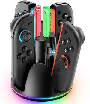 Switch Joycon Charger for SW 2 Model, Fast SW Charger Station with 9 RGB Lighting Modes & Dual-Direction Magnetic, Switch 2 Controller Charging Dock Accessories Switch Joycon Charger for SW 2 Model, Fast SW Charger Station with 9 RGB Lighting Modes & Dual-Direction Magnetic, Switch 2 Controller Charging Dock Accessories