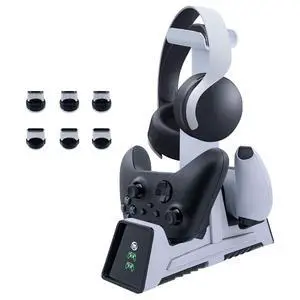 Dual Charging Station with Headset Holder for PS5, Fast Charging Dock with LED Indicator for PS5/ PS4/ Switch Pro/Switch2/ Xbox One/Xbox One Slim/Xbox Elite/Xbox Series X&S Controllers Dual Charging Station with Headset Holder for PS5, Fast Charging Dock with LED Indicator for PS5/ PS4/ Switch Pro/Switch2/ Xbox One/Xbox One Slim/Xbox Elite/Xbox Series X&S Controllers