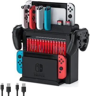 Switch Game Storage with Controller Charger for Nintendo Switch & OLED Model, Switch Charging Dock Charges 6 Joycons, Switch Gaming Accessories Holder for Desk, Switch Game Gift Card Organizer (Black) Switch Game Storage with Controller Charger for Nintendo Switch & OLED Model, Switch Charging Dock Charges 6 Joycons, Switch Gaming Accessories Holder for Desk, Switch Game Gift Card Organizer (Black)