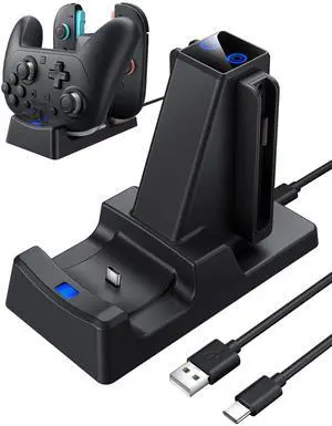 3 in 1 Charging Dock for Nintendo Switch 2 JoyCon and Pro Controller, Controller Charger with LED Indicator Space-Saving Storage Stand Accessories for Switch2 (2025)-Black 3 in 1 Charging Dock for Nintendo Switch 2 JoyCon and Pro Controller, Controller Charger with LED Indicator Space-Saving Storage Stand Accessories for Switch2 (2025)-Black