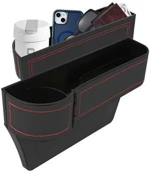 Car Seat Gap Filler Organizer, Multifunctional Car Seat Organizer with Adjustable Cup Holder, Leather Car Seat Gap Storage Box for Holding Phones, Coins, Cards, Keys, Pens (Black) Car Seat Gap Filler Organizer, Multifunctional Car Seat Organizer with Adjustable Cup Holder, Leather Car Seat Gap Storage Box for Holding Phones, Coins, Cards, Keys, Pens (Black)