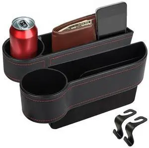 Car Seat Gap Filler with Cup Holder (25.4 x 15.2 cm) | Auto Console Organizer in Between Front Seats for Holding Phone, Drink and Cards | Travel Accessories with 2 Headrest Hooks Car Seat Gap Filler with Cup Holder (25.4 x 15.2 cm) | Auto Console Organizer in Between Front Seats for Holding Phone, Drink and Cards | Travel Accessories with 2 Headrest Hooks