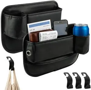 2Packs Car Seat Filler Organizer, Seat Gap Storage Box with Water Cup Holder & 4 Car-Seat Headrest Hooks, Universal fit for Most Car, for Phone, Keys, Wallet, Sunglasses and Bottles, Prevent Dropping 2Packs Car Seat Filler Organizer, Seat Gap Storage Box with Water Cup Holder & 4 Car-Seat Headrest Hooks, Universal fit for Most Car, for Phone, Keys, Wallet, Sunglasses and Bottles, Prevent Dropping