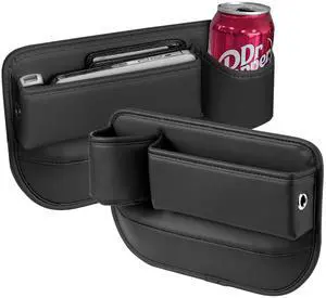 Car Seat Gap Filler Organizer with Cup Holder, Premium PU Leather Interior Accessories for Phone,Sunglasses,Keys, and Small Items, Universal Fit for Car, SUV and Truck,2-Packs Black Car Seat Gap Filler Organizer with Cup Holder, Premium PU Leather Interior Accessories for Phone,Sunglasses,Keys, and Small Items, Universal Fit for Car, SUV and Truck,2-Packs Black