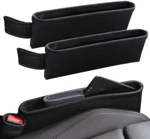 2 Pack Update Car Seat Gap Filler Organizer Leather Console Storage Box Front Side Pocket Seats Organizers Filler Interior Car Accessories for Phone Wallet Coin Key Sunglasses (Black) 2 Pack Update Car Seat Gap Filler Organizer Leather Console Storage Box Front Side Pocket Seats Organizers Filler Interior Car Accessories for Phone Wallet Coin Key Sunglasses (Black)