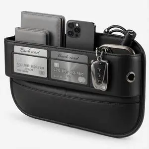 Car Seat Gap Organizer - Premium PU Leather Gap Filler with Storage Pockets, Universal Fit for Car, Truck, SUV - Prevents Phone, Keys from Falling Between Seats, Black Car Seat Gap Organizer - Premium PU Leather Gap Filler with Storage Pockets, Universal Fit for Car, Truck, SUV - Prevents Phone, Keys from Falling Between Seats, Black