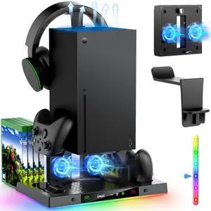 Upgraded Cooling Fan Charging Station for Xbox Series X Console & Controller, Dual Charger Dock & Cooler System Stand with 15 Colorful Lights for Xbox Series X Accessories Kit Upgraded Cooling Fan Charging Station for Xbox Series X Console & Controller, Dual Charger Dock & Cooler System Stand with 15 Colorful Lights for Xbox Series X Accessories Kit