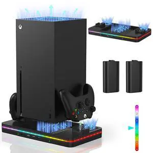 Charging Stand with Cooling Fan, Vertical Stand Compatible with Xbox Series X/S Console&Controller, Dual Controller Charger Station Dock with 3 USB Ports,2*1100 mAh Rechargeable Battery Packs Charging Stand with Cooling Fan, Vertical Stand Compatible with Xbox Series X/S Console&Controller, Dual Controller Charger Station Dock with 3 USB Ports,2*1100 mAh Rechargeable Battery Packs