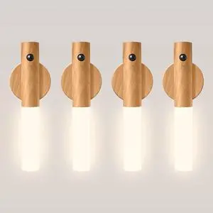 Motion Sensor Night Lights 4 Pack Rechargeable Magnetic LED Sconces for Bedroom, Hallway & Picture Lighting + 4-in-1 Charging Cable (Oak Yellow) Motion Sensor Night Lights 4 Pack Rechargeable Magnetic LED Sconces for Bedroom, Hallway & Picture Lighting + 4-in-1 Charging Cable (Oak Yellow)