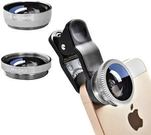 Silver 3 in 1 Cell Phone Camera Lens Kit Wide Angle Macro Fisheye Lens Universal for Smart Phones iPhone Samsung Android(Silver) Silver 3 in 1 Cell Phone Camera Lens Kit Wide Angle Macro Fisheye Lens Universal for Smart Phones iPhone Samsung Android(Silver)