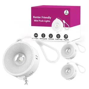 2" Rechargeable Mini Puck Lights, Magnetic Motion Sensor Light, 3Pack White 2" Rechargeable Mini Puck Lights, Magnetic Motion Sensor Light, 3Pack White