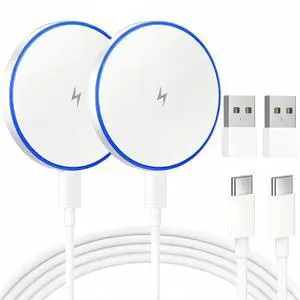 2 Pack 15W Magnetic Wireless Charger Fast Charging Pad USB-C to A Ports, Ultra-Thin & Portable, Ideal for Desk & Bedside for iPhone17 16 15 14 13 12 Series | Strong Magnet Technology 2 Pack 15W Magnetic Wireless Charger Fast Charging Pad USB-C to A Ports, Ultra-Thin & Portable, Ideal for Desk & Bedside for iPhone17 16 15 14 13 12 Series | Strong Magnet Technology