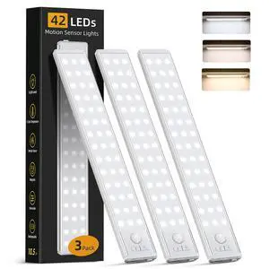 Under Cabinet Lighting Wireless Rechargeable, 10.5inch Motion Sensor Light Indoor with 3 Color Temps & 5 Level Brightness, 3 Pack Magnetic Closet Light Under Counter Lights for Kitchen, Bedroom, Stair Under Cabinet Lighting Wireless Rechargeable, 10.5inch Motion Sensor Light Indoor with 3 Color Temps & 5 Level Brightness, 3 Pack Magnetic Closet Light Under Counter Lights for Kitchen, Bedroom, Stair