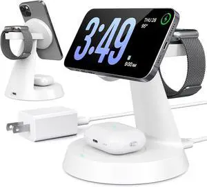 iPhone Charging Station 3 in 1 Wireless Charger for Apple Devices, 15W MagSafe Stand Compatible with iPhone 17 16 15 14 13 12 Pro Max Plus, Charging Dock for AirPods 4 3 2 & iWatch Series (White) iPhone Charging Station 3 in 1 Wireless Charger for Apple Devices, 15W MagSafe Stand Compatible with iPhone 17 16 15 14 13 12 Pro Max Plus, Charging Dock for AirPods 4 3 2 & iWatch Series (White)