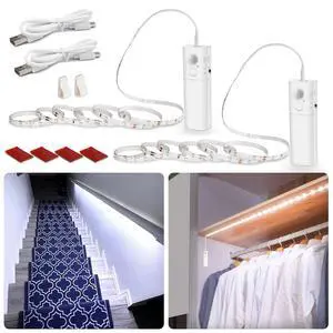 Motion Sensor Stair Strip Lights,Rechargeable Motion Activated Closet Light,Battery Powered LED Strip,60 LEDs Homelife Bar for Bed,Pantry,Counter,Night Light,Cabinet,6000K White,6.56ft,2PCS Motion Sensor Stair Strip Lights,Rechargeable Motion Activated Closet Light,Battery Powered LED Strip,60 LEDs Homelife Bar for Bed,Pantry,Counter,Night Light,Cabinet,6000K White,6.56ft,2PCS