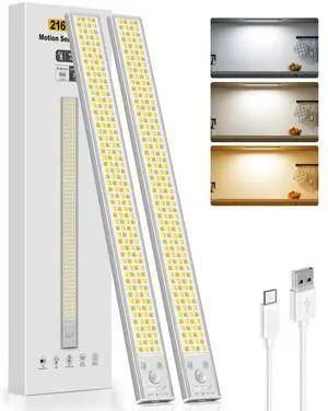 16inch Under Cabinet Lighting, 216LED Motion Sensor Light Indoor, Rechargeable Closet Lights, 3 Color Temps, Dimmable, Wireless Under Counter Lights for Kitchen, Stairs, Pantry, 2 Pack 16inch Under Cabinet Lighting, 216LED Motion Sensor Light Indoor, Rechargeable Closet Lights, 3 Color Temps, Dimmable, Wireless Under Counter Lights for Kitchen, Stairs, Pantry, 2 Pack