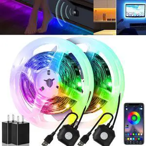 Under Bed Lights 2 Set*9.84ft Motion Activated RGB LED Strip Light, App Control/Variety Color/Dimmable/Dynamic Music Sync/5V USB, Motion Sensor LED Strip Light for Bed Cabinet Staircase Bedroom Under Bed Lights 2 Set*9.84ft Motion Activated RGB LED Strip Light, App Control/Variety Color/Dimmable/Dynamic Music Sync/5V USB, Motion Sensor LED Strip Light for Bed Cabinet Staircase Bedroom
