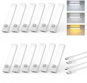 Under Cabinet Lights 4-Inch 12-Pack, USB Rechargeable Motion Sensor Light Indoor 3 Colors, Dimmable Closet Lights Battery Operated, Wireless Under Counter Lights for Kitchen, Shelf Under Cabinet Lights 4-Inch 12-Pack, USB Rechargeable Motion Sensor Light Indoor 3 Colors, Dimmable Closet Lights Battery Operated, Wireless Under Counter Lights for Kitchen, Shelf