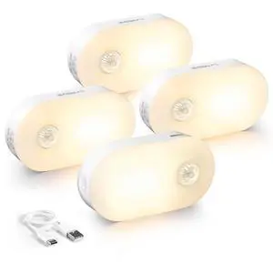 Rechargeable Battery Night Light with Motion Sensor, Stick on Anywhere, 1-20LM Dimmable LED Nightlights for the Bedroom, Bathroom, Living Room, Kitchen, Stairs, Hallway, 4-Pack Rechargeable Battery Night Light with Motion Sensor, Stick on Anywhere, 1-20LM Dimmable LED Nightlights for the Bedroom, Bathroom, Living Room, Kitchen, Stairs, Hallway, 4-Pack
