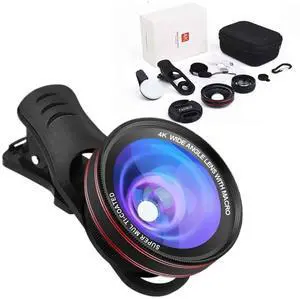 4K HD 0.45X Wide Angle Lens + 15X Macro Lens for iPhone Samsung - with Mini Selfie Ring Light, Quick Clip, Release Strap, Cleaning Cloth & Travel Case - Universal Phone Camera Lens Kit for Photography 4K HD 0.45X Wide Angle Lens + 15X Macro Lens for iPhone Samsung - with Mini Selfie Ring Light, Quick Clip, Release Strap, Cleaning Cloth & Travel Case - Universal Phone Camera Lens Kit for Photography
