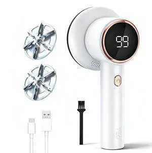 Fabric Shaver Lint Remover for Clothes with 2 Speeds, Digital Display, 6 Leaf Blades, USB Rechargeable Sweater Defuzzer to Remove Pilling Fuzz Ball for Furniture, Couch, Coat.White Fabric Shaver Lint Remover for Clothes with 2 Speeds, Digital Display, 6 Leaf Blades, USB Rechargeable Sweater Defuzzer to Remove Pilling Fuzz Ball for Furniture, Couch, Coat.White