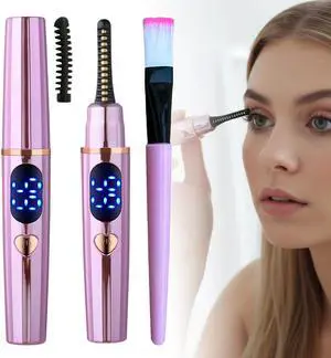 Cordless Electric Heated Makeup Eyelash Curler,Travel Portable Eye Lash Curler with Comb and Pen Brush, Pure Copper Fast Heating Head Lash Lift,On The Go 24 Hour Long Lasting Eyelash Curler,Rose Pink Cordless Electric Heated Makeup Eyelash Curler,Travel Portable Eye Lash Curler with Comb and Pen Brush, Pure Copper Fast Heating Head Lash Lift,On The Go 24 Hour Long Lasting Eyelash Curler,Rose Pink