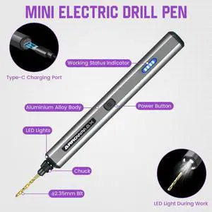 Mini Electric Drill Pen, 13 in 1 with Aluminium case, Rechargeable, 900 RPM, Needle Vise Hand Drill Kit, 10 HSS Bits, DIY, Wood, Jewelry Making (SDS MINI) Mini Electric Drill Pen, 13 in 1 with Aluminium case, Rechargeable, 900 RPM, Needle Vise Hand Drill Kit, 10 HSS Bits, DIY, Wood, Jewelry Making (SDS MINI)