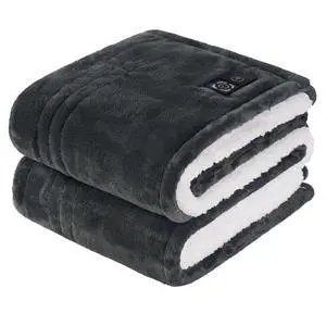 Heated Blanket Throw with Built-in Button Controller, Reversible Flannel to Sherpa Electric Blanket with 2-10 Hours Auto-Off & 4 Heating Levels, Over-Heat Protection, 50x60 inch, Charcoal Heated Blanket Throw with Built-in Button Controller, Reversible Flannel to Sherpa Electric Blanket with 2-10 Hours Auto-Off & 4 Heating Levels, Over-Heat Protection, 50x60 inch, Charcoal