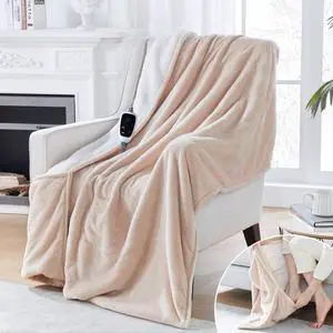 Electric Blanket with Foot Pocket for Adults, Flannel & Sherpa Heated Blanket Throw with 6 Heating Levels & 2-10 Hours Auto Shut Off, Fast Heating & Machine Washable, 50x62 Inch, Beige Electric Blanket with Foot Pocket for Adults, Flannel & Sherpa Heated Blanket Throw with 6 Heating Levels & 2-10 Hours Auto Shut Off, Fast Heating & Machine Washable, 50x62 Inch, Beige