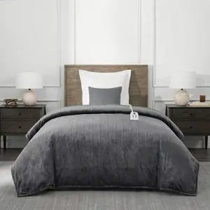 Electric Heated Comfort Plush Herringbone Blanket w/ 10 Heat Settings - Adjustable Timer - Dryer Safe - Twin Blanket - Gray Electric Heated Comfort Plush Herringbone Blanket w/ 10 Heat Settings - Adjustable Timer - Dryer Safe - Twin Blanket - Gray