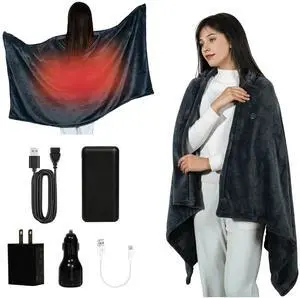 Cordless Heated Blanket Battery Powered; USB Wearable Portable Heated Throw Blanket with Hood, 20000 mAh Battery, 9 Heating Zone, 3-Level; Portable Heated Shawl Cordless; Camping (Comfort Warm Gray) Cordless Heated Blanket Battery Powered; USB Wearable Portable Heated Throw Blanket with Hood, 20000 mAh Battery, 9 Heating Zone, 3-Level; Portable Heated Shawl Cordless; Camping (Comfort Warm Gray)