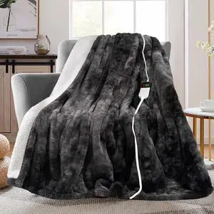 Electric Heated Throw Faux Rabbit Fur Blanket 8 Heating Levels Electric Heated Throw Faux Rabbit Fur Blanket 8 Heating Levels