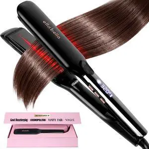 ® Titanium Flat Iron Hair Straightener Large (with Infrared) Professional Straightening Iron Digital Display to Accurately Control Temperature As Featured in Good Housekeeping ® Titanium Flat Iron Hair Straightener Large (with Infrared) Professional Straightening Iron Digital Display to Accurately Control Temperature As Featured in Good Housekeeping