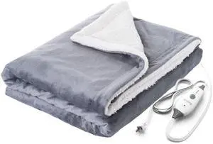 PureRelief Plush Heated Throw (50 x 60) - 4 InstaHeat Settings, Soft Micromink & Sherpa Fabric, Machine Washable with Storage Bag - Cozy Electric Blanket for Couch or Bed Use PureRelief Plush Heated Throw (50 x 60) - 4 InstaHeat Settings, Soft Micromink & Sherpa Fabric, Machine Washable with Storage Bag - Cozy Electric Blanket for Couch or Bed Use