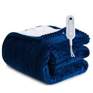 Heated Blanket Electric Navy Blue Throw - 50"x60" Heating Blanket Throw 1/2/4/6/8 Hours Auto-Off 8 Heat Level Over-Heat Protection Ribbed Flannel Sherpa Electric ETL Certification Heated Blanket Electric Navy Blue Throw - 50"x60" Heating Blanket Throw 1/2/4/6/8 Hours Auto-Off 8 Heat Level Over-Heat Protection Ribbed Flannel Sherpa Electric ETL Certification