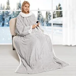 Electric Blanket Heated Throw, Soft Flannel & Sherpa Wearable Heated Blanket with Sleeves, Heating Wearable Blanket with 6 Heating Levels & 12H Auto Off, ETL Certified, Home Office Use 52x72 Inch Grey Electric Blanket Heated Throw, Soft Flannel & Sherpa Wearable Heated Blanket with Sleeves, Heating Wearable Blanket with 6 Heating Levels & 12H Auto Off, ETL Certified, Home Office Use 52x72 Inch Grey